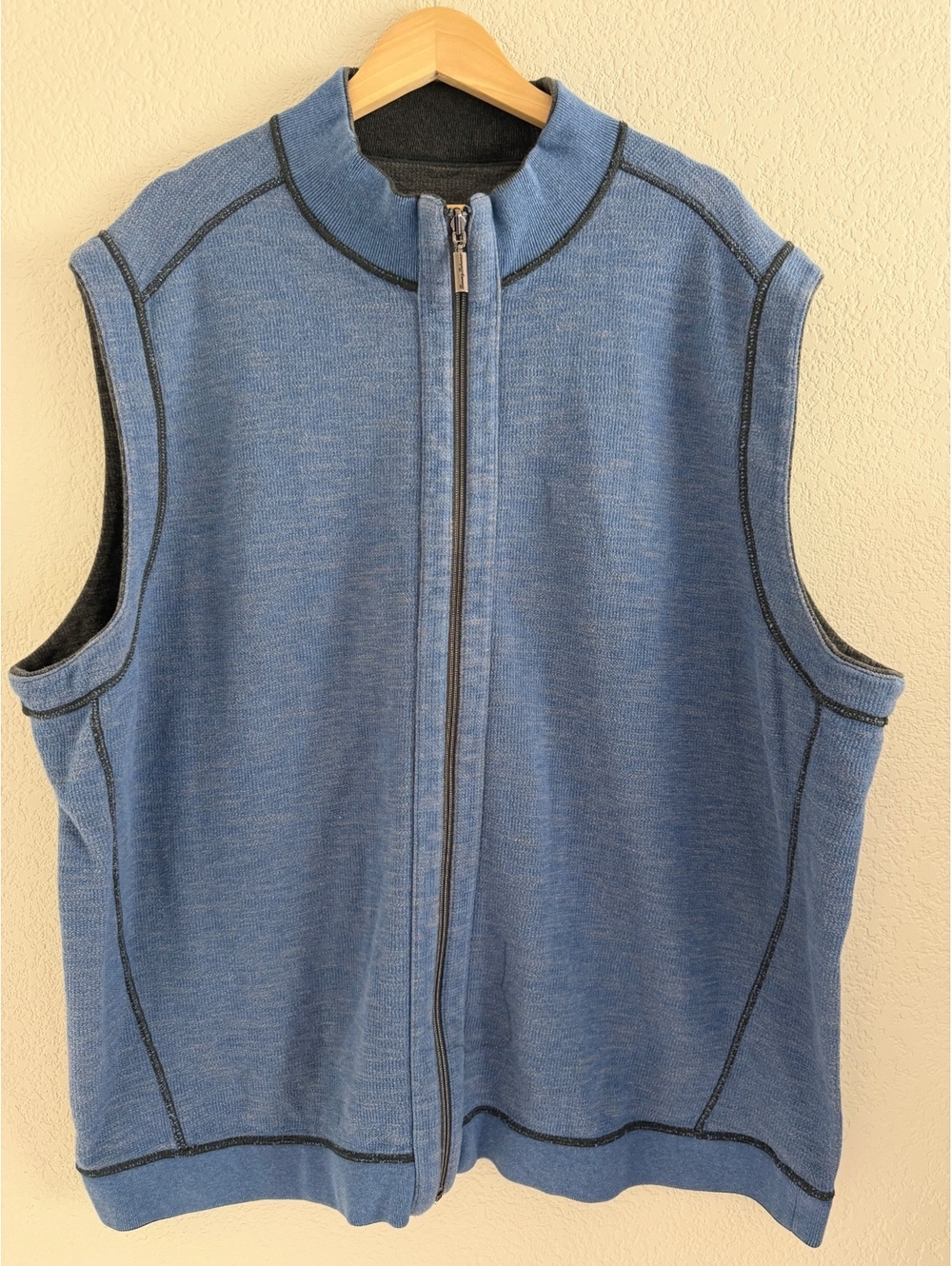 Tommy Bahama Reversible Full Zip Sweater Vest Blue Gray Mock Neck Men's 4XL Big